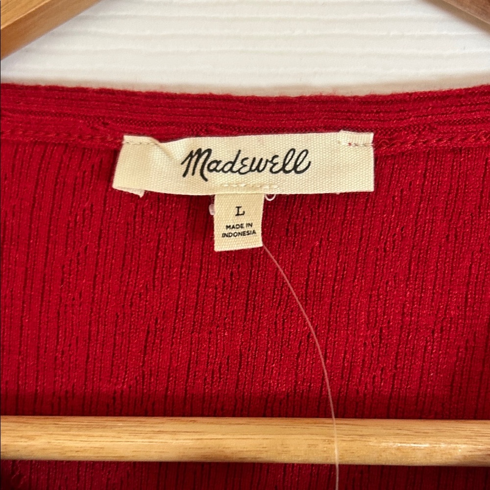 NWT- Madewell Bright Red Ribbed Button-Front Tank - Picture 4 of 6